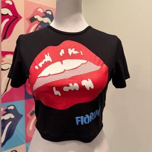 Fiorucci Black Crop Top with Red and Blue Graphic